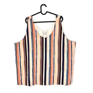 Halogen Top Beach Stripe Crepe V Neck Tank 2X
